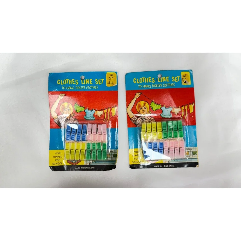 Vintage Clothes Line Set 2 Pack Doll Clothes Pins Made in Hong Kong Retro Toy